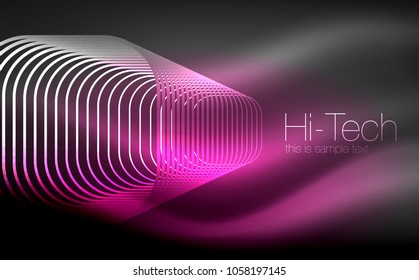 Glowing ellipses dark background, waves and swirl, neon light effect, shiny magic effects. Vector illustration