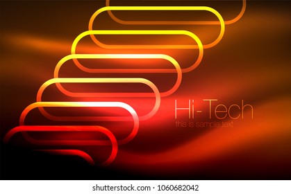 Glowing ellipses dark background, waves and swirl, neon light effect, shiny magic effects. Vector illustration