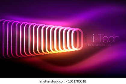 Glowing ellipses dark background, waves and swirl, neon light effect, shiny magic effects. Vector illustration