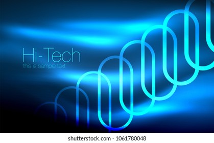 Glowing ellipses dark background, waves and swirl, neon light effect, shiny magic effects. Vector illustration