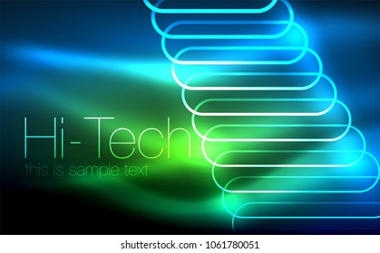 Elipses brillantes de fondo oscuro, olas y remolinos, efecto neón, efectos mágicos brillantes. Ilustración del vector