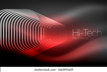 Glowing ellipses dark background, waves and swirl, neon light effect, shiny magic effects. Vector illustration