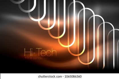 Glowing ellipses dark background, waves and swirl, neon light effect, shiny magic effects. Vector illustration