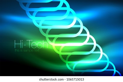 Glowing ellipses dark background, waves and swirl, neon light effect, shiny magic effects. Vector illustration