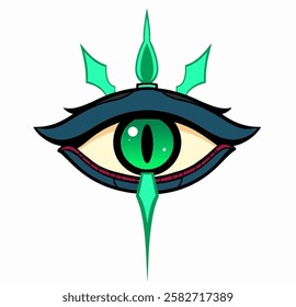 A glowing emerald green basilisk eye with a mystical aura, ideal for spellbinding fantasy graphics, game icons, and enchanted emblems.