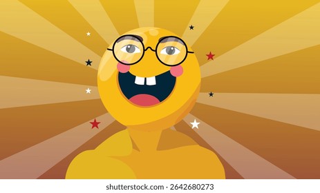 A glowing emoji with glasses and a radiant background expressing joy pride and positivity during emoji day