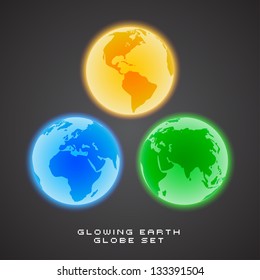 Glowing EPS10 Vector Earth Globe Set