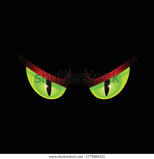 真っ赤に光る怖い顔 黒い背景に怖い緑の目 飢えた目のベクターイラスト のベクター画像素材 ロイヤリティフリー