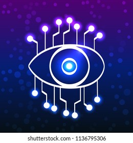 Glowing eye with circuit board, technology doodle style