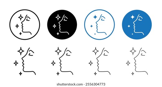 Glowing face icon Thin line vector illustration set