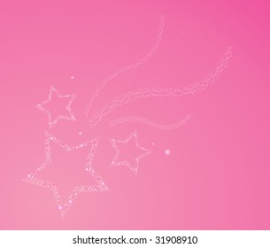Glowing falling white stars on pink background