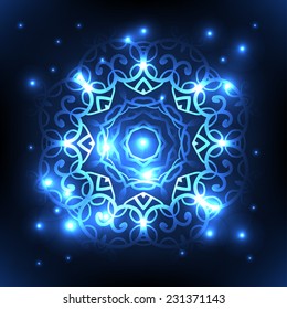 Glowing festive neon background. Vector image.