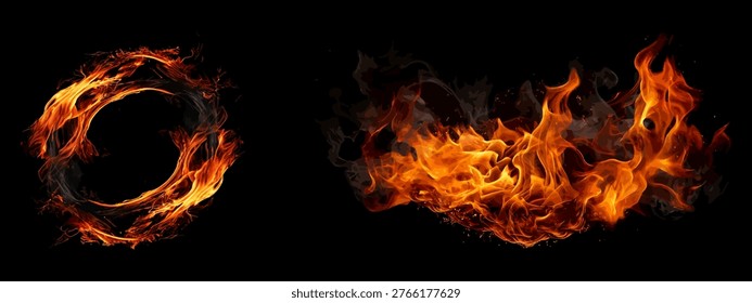 Glowing Fire Circle and Flame Orb Effect for Magic Fantasy Art and Gaming Interface