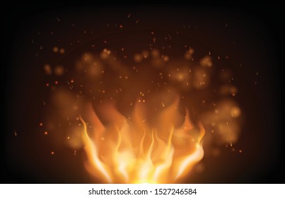 glowing fire flaming and sparkle on black background