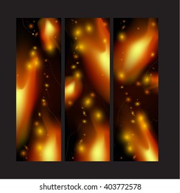Glowing fire lights with sparkles on black 