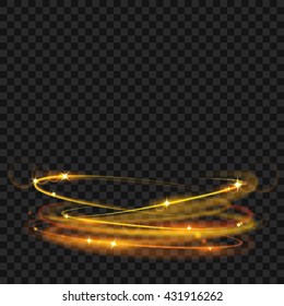 Glowing fire rings with glitter in gold colors. Light effects