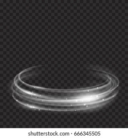 Glowing fire rings with glitter in gray colors on transparent background. Light effects. For used on dark backgrounds. Transparency only in vector format