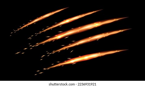 Glowing fire scratches texture on black background realistic vector illustration