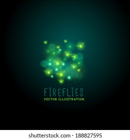 Glowing Fireflies. A group of glowing fireflies at night, vector illustration