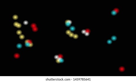 Glowing fireflies in the night. Enigmatic and mysterious illustration with beautiful blue red and yelloy lights in the night