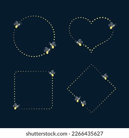 Glowing firefly frame clipart collection. Fireflies flying trail border template with copy space.
