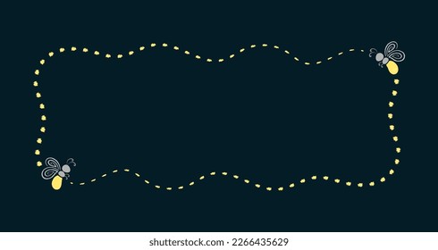 Glowing firefly frame clipart collection. Fireflies flying trail border template with copy space.