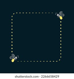 Glowing firefly square frame clipart collection. Fireflies flying trail border template with copy space.