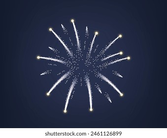 Glowing Firework Burst Against A Dark Blue Sky, Portraying A Spectacular Sparkling White Display, Celebrations, Vector