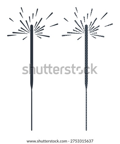 Glowing firework, handheld pyrotechnic device for celebrations, isolated on white background.