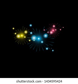 Glowing fireworks. Multicolored bright fireworks vector collection