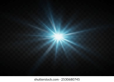 Glowing flare with rays of light. Flash of star and light.