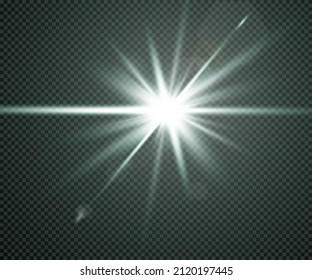 Glowing flash. Sparkling light effects of lens flare with colorful twinkle. Beautiful glare effect with bokeh, glitter particles and rays. Shining abstract background. 