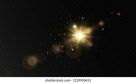 Glowing flash. Sparkling light effects of lens flare with colorful twinkle. Beautiful glare effect with bokeh, glitter particles and rays. Shining abstract background. Vector illustration
