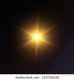 Glowing flash. Sparkling light effects of lens flare with colorful twinkle. Beautiful glare effect with bokeh, glitter particles and rays. Shining abstract background. Vector illustration