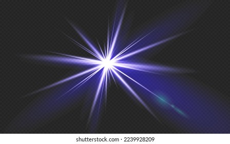 Glowing flash. Sparkling light effects of lens flare with colorful twinkle. Beautiful glare effect with bokeh, glitter particles and rays. Shining abstract background.