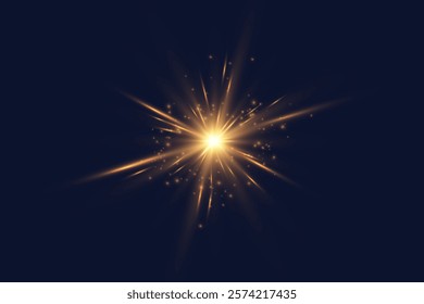 Glowing flash. Sparkling light effects of lens flare with colorful twinkle. Beautiful glare effect with bokeh, glitter particles and rays. Shining abstract background. Vector illustration