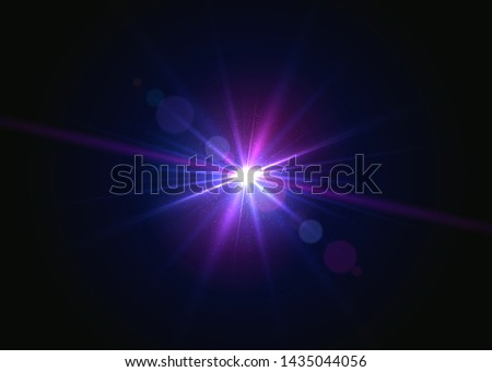 Glowing flash. Sparkling light effects of lens flare with colorful twinkle. Beautiful glare effect with bokeh, glitter particles and rays. Shining abstract background. Vector illustration