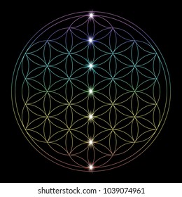 Glowing Flower of Life. Vector illustration.