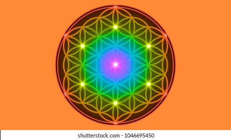Glowing Flower of Life. Vector illustration.