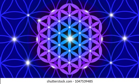 Glowing Flower of Life. Vector illustration.