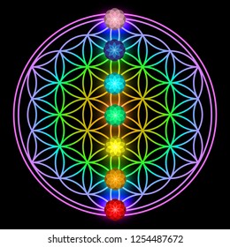 Glowing Flower of Life. Vector illustration.