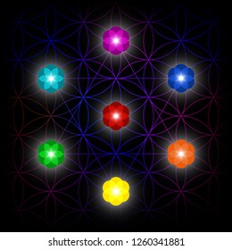 Glowing Flower of Life. Vector illustration.