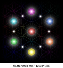 Glowing Flower of Life. Vector illustration.