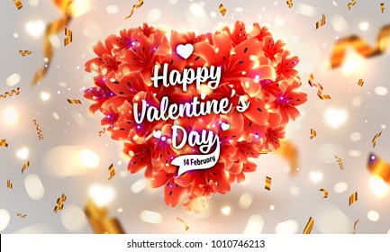Glowing Flower Love Heart for Valentine's Day invitation card design