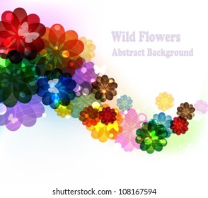  Glowing flower wave on a white background. Abstract floral card.