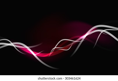 Ondas e estrelas brilhantes no espaço escuro. Ilustração vetorial. Fundo abstrato