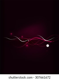 Glowing flowing waves and stars in dark space. Vector illustration. Abstract background