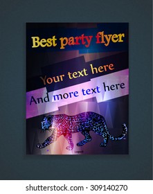  glowing flyer for a party with a leopard on a geometric background