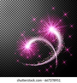 Glowing flying stars comet as design element isolated on special translucent or transparent background