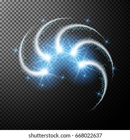 Glowing flying stars comet as design element isolated on special translucent or transparent background 